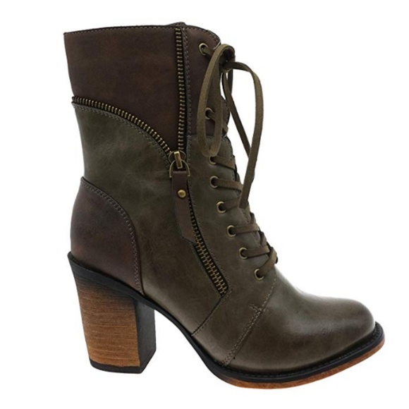 Womens Vintage Distressed Ankle Boots Lace Up - Picture 2 of 5